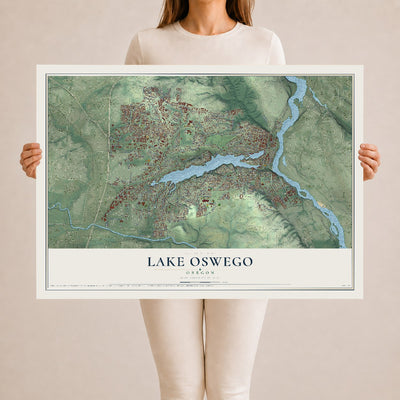 Map of Lake Oswego, Oregon, 24 x 36 inch unframed archival matte print