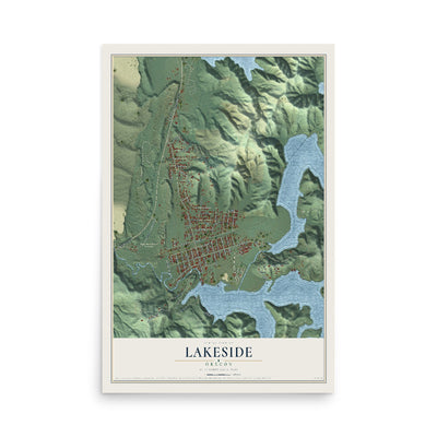 Map of Lakeside, Oregon, 12 x 18 inch unframed archival matte print