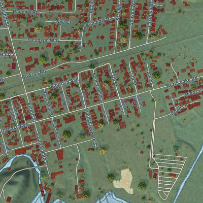 Close-up of the map of Lakeside, Oregon print showing street and building detail
