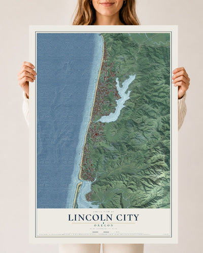Map of Lincoln City, Oregon, 24 x 36 inch unframed archival matte print