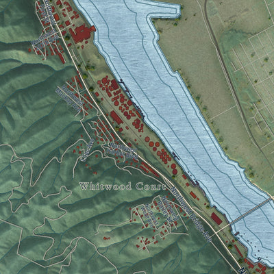 Close-up of the map of Linnton, Oregon print showing street and building detail