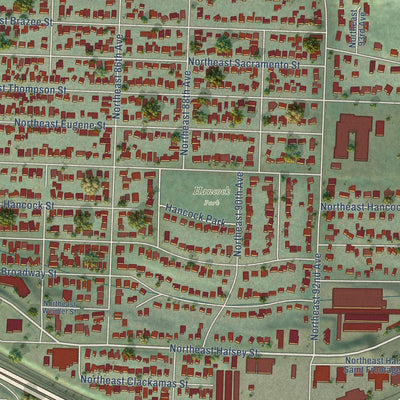 Close-up of the map of Madison South, Oregon print showing street and building detail