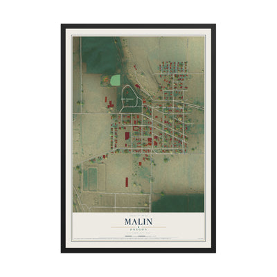 Map of Malin, Oregon, 12 x 18 inch print in a black wood frame