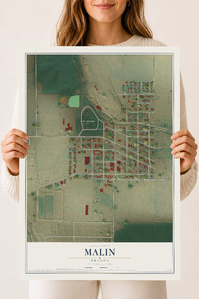 Map of Malin, Oregon, 18 x 24 inch unframed archival matte print