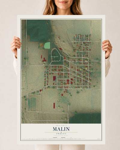 Map of Malin, Oregon, 24 x 36 inch unframed archival matte print