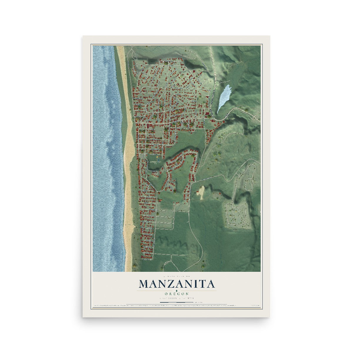 Map of Manzanita, Oregon, 12 x 18 inch unframed archival matte print