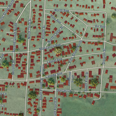 Close-up of the map of Manzanita, Oregon print showing street and building detail