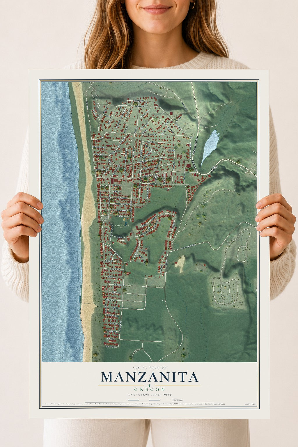 Map of Manzanita, Oregon, 18 x 24 inch unframed archival matte print