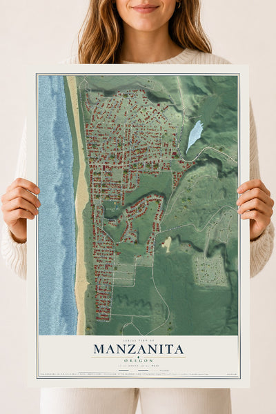 Map of Manzanita, Oregon, 18 x 24 inch unframed archival matte print