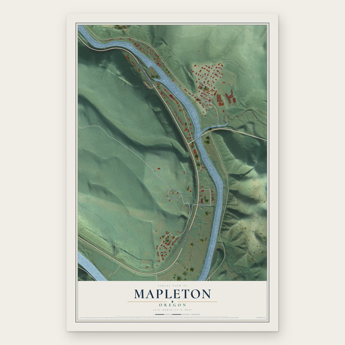 Mapleton, Oregon map print, the full design