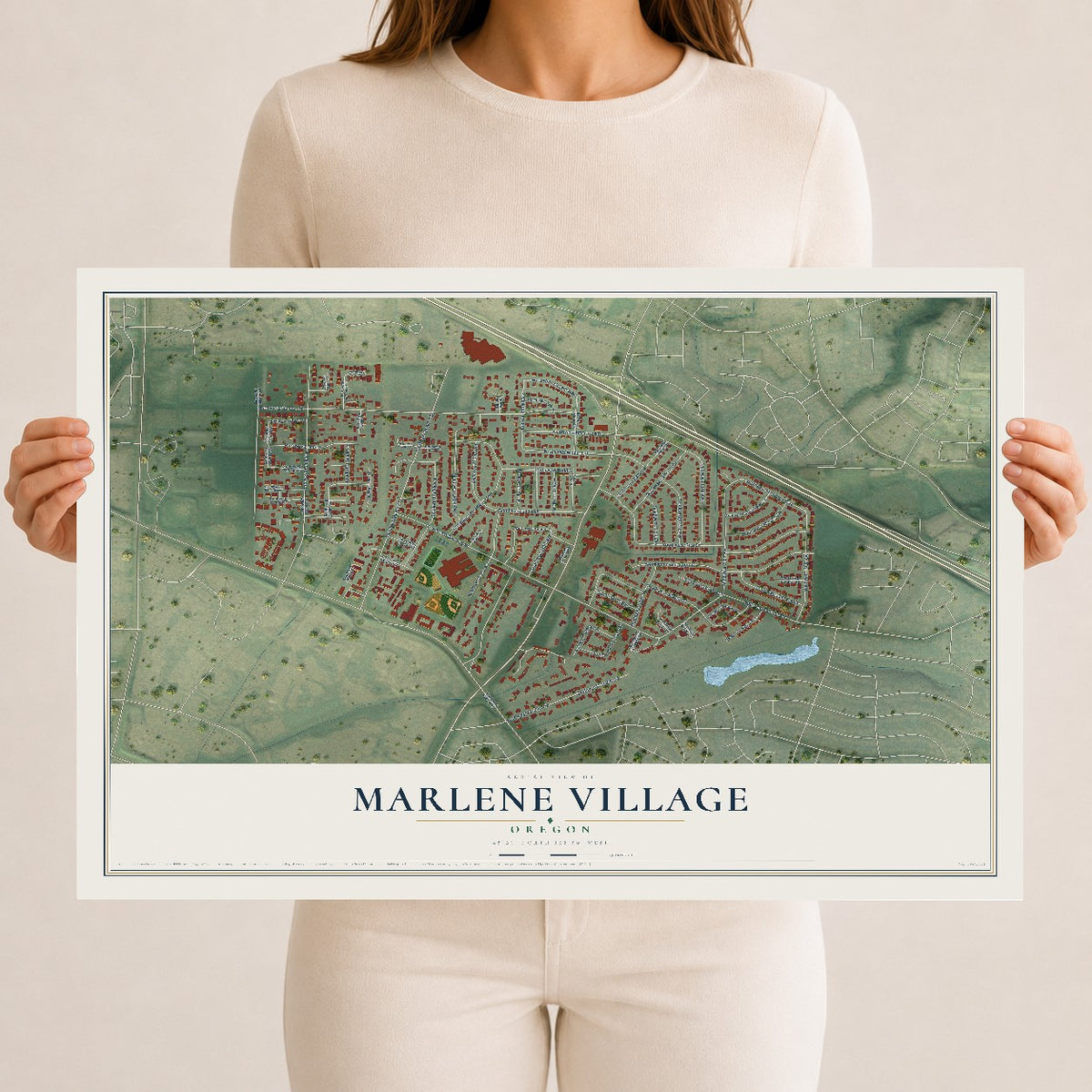 Map of Marlene Village, Oregon, 12 x 18 inch unframed archival matte print