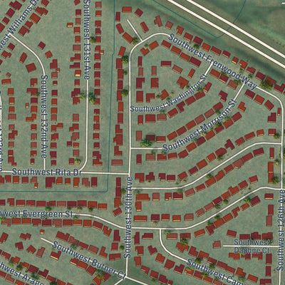 Second close-up of the map of Marlene Village, Oregon print showing more streets and buildings