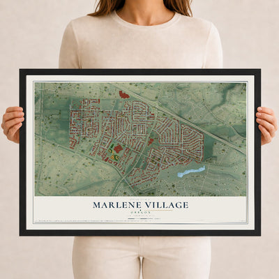 Map of Marlene Village, Oregon, 12 x 18 inch print in a black wood frame