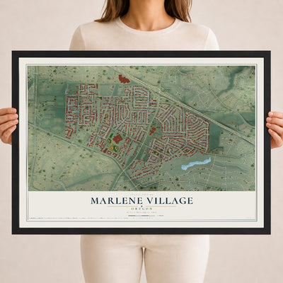 Map of Marlene Village, Oregon, 18 x 24 inch print in a black wood frame