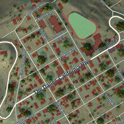 Close-up of the map of Maupin, Oregon print showing street and building detail