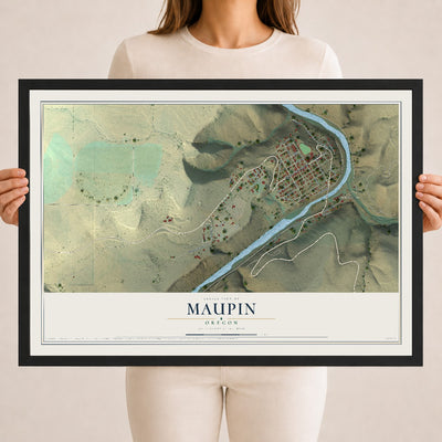 Map of Maupin, Oregon, 18 x 24 inch print in a black wood frame