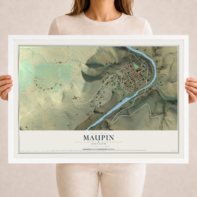Map of Maupin, Oregon, 18 x 24 inch print in a white wood frame