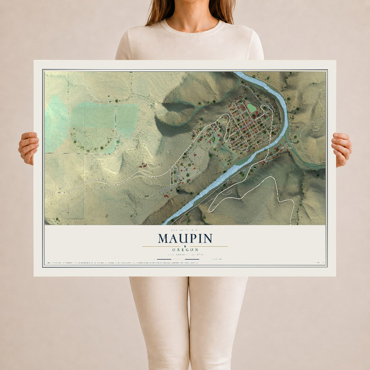 Map of Maupin, Oregon, 24 x 36 inch unframed archival matte print