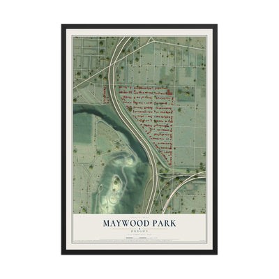 Map of Maywood Park, Oregon, 12 x 18 inch print in a black wood frame