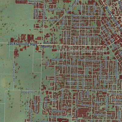 Second close-up of the map of Medford, Oregon print showing more streets and buildings