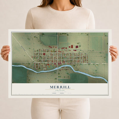Map of Merrill, Oregon, 12 x 18 inch unframed archival matte print