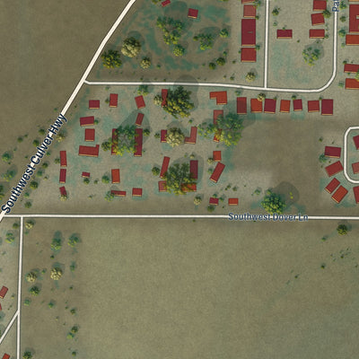 Second close-up of the map of Metolius, Oregon print showing more streets and buildings