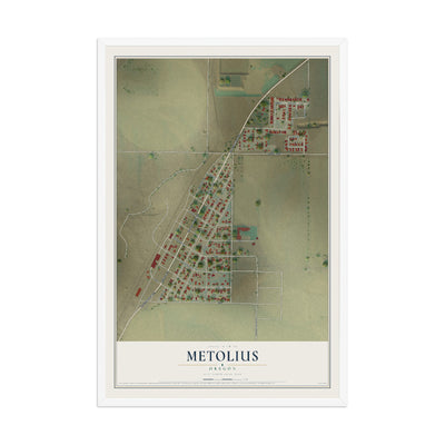 Map of Metolius, Oregon, 12 x 18 inch print in a white wood frame