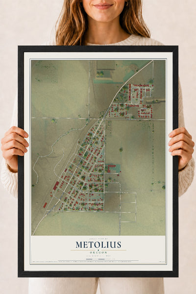 Map of Metolius, Oregon, 18 x 24 inch print in a black wood frame