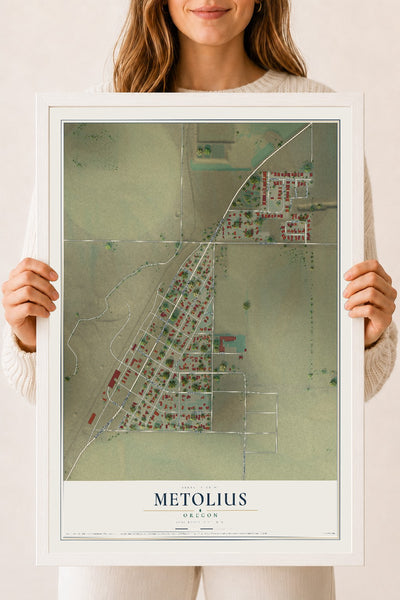 Map of Metolius, Oregon, 18 x 24 inch print in a white wood frame