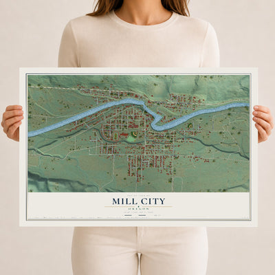 Map of Mill City, Oregon, 12 x 18 inch unframed archival matte print