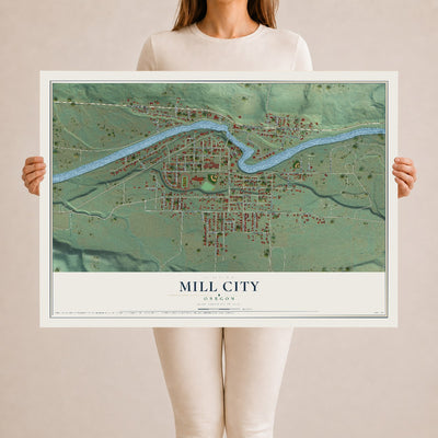 Map of Mill City, Oregon, 24 x 36 inch unframed archival matte print