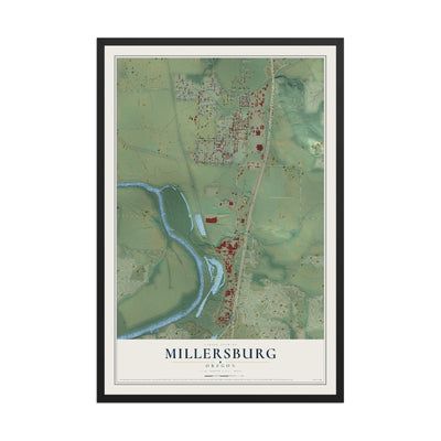 Map of Millersburg, Oregon, 12 x 18 inch print in a black wood frame