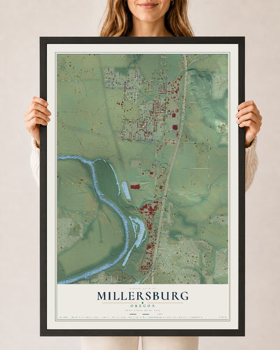 Map of Millersburg, Oregon, 24 x 36 inch print in a black wood frame