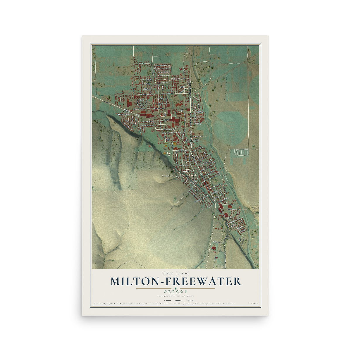 Map of Milton-Freewater, Oregon, 12 x 18 inch unframed archival matte print