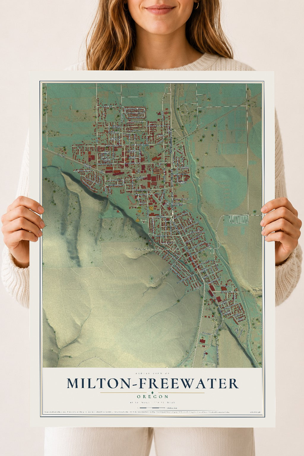 Map of Milton-Freewater, Oregon, 18 x 24 inch unframed archival matte print