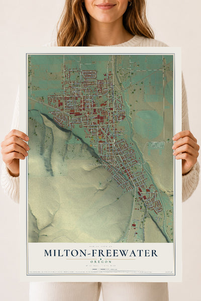 Map of Milton-Freewater, Oregon, 18 x 24 inch unframed archival matte print