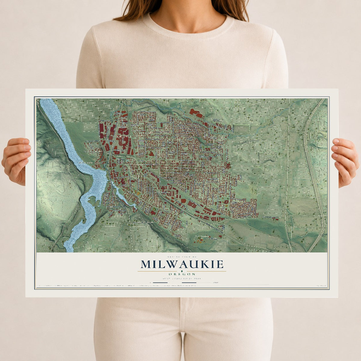 Map of Milwaukie, Oregon, 12 x 18 inch unframed archival matte print