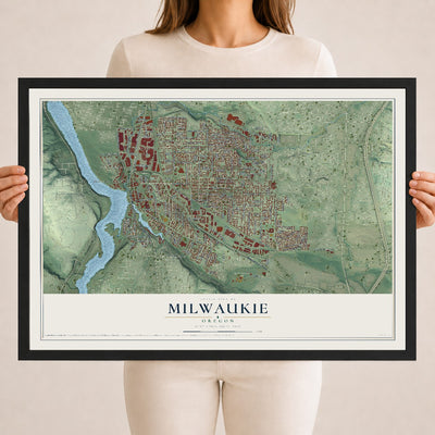 Map of Milwaukie, Oregon, 18 x 24 inch print in a black wood frame