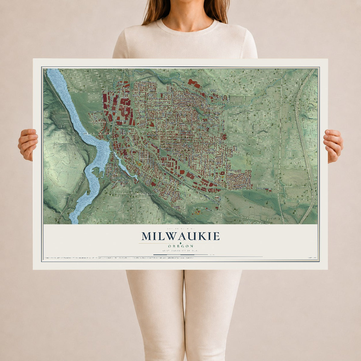 Map of Milwaukie, Oregon, 24 x 36 inch unframed archival matte print