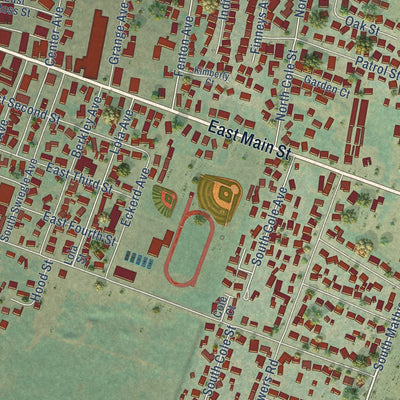 Close-up of the map of Molalla, Oregon print showing street and building detail