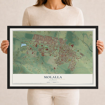 Map of Molalla, Oregon, 12 x 18 inch print in a black wood frame