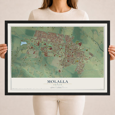 Map of Molalla, Oregon, 18 x 24 inch print in a black wood frame