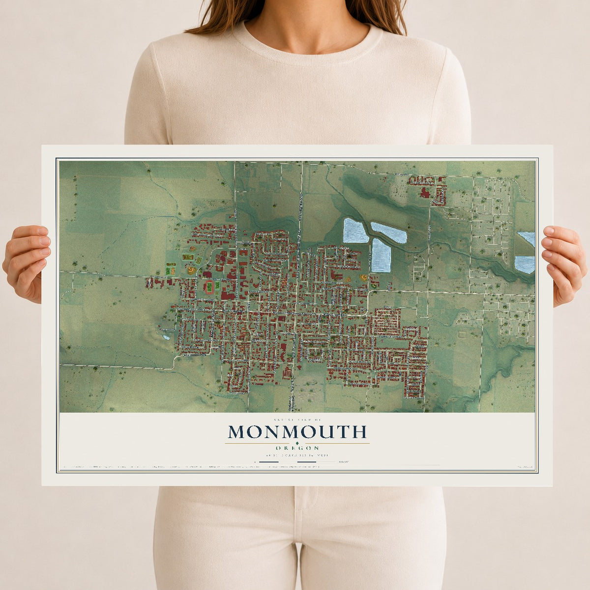 Map of Monmouth, Oregon, 12 x 18 inch unframed archival matte print
