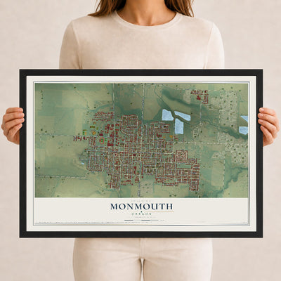 Map of Monmouth, Oregon, 12 x 18 inch print in a black wood frame