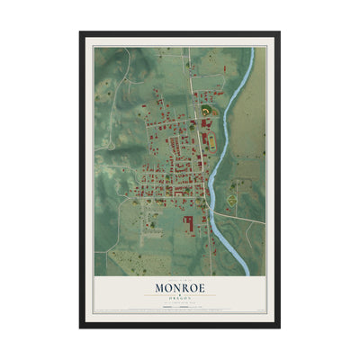 Map of Monroe, Oregon, 12 x 18 inch print in a black wood frame