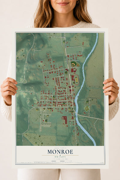 Map of Monroe, Oregon, 18 x 24 inch unframed archival matte print