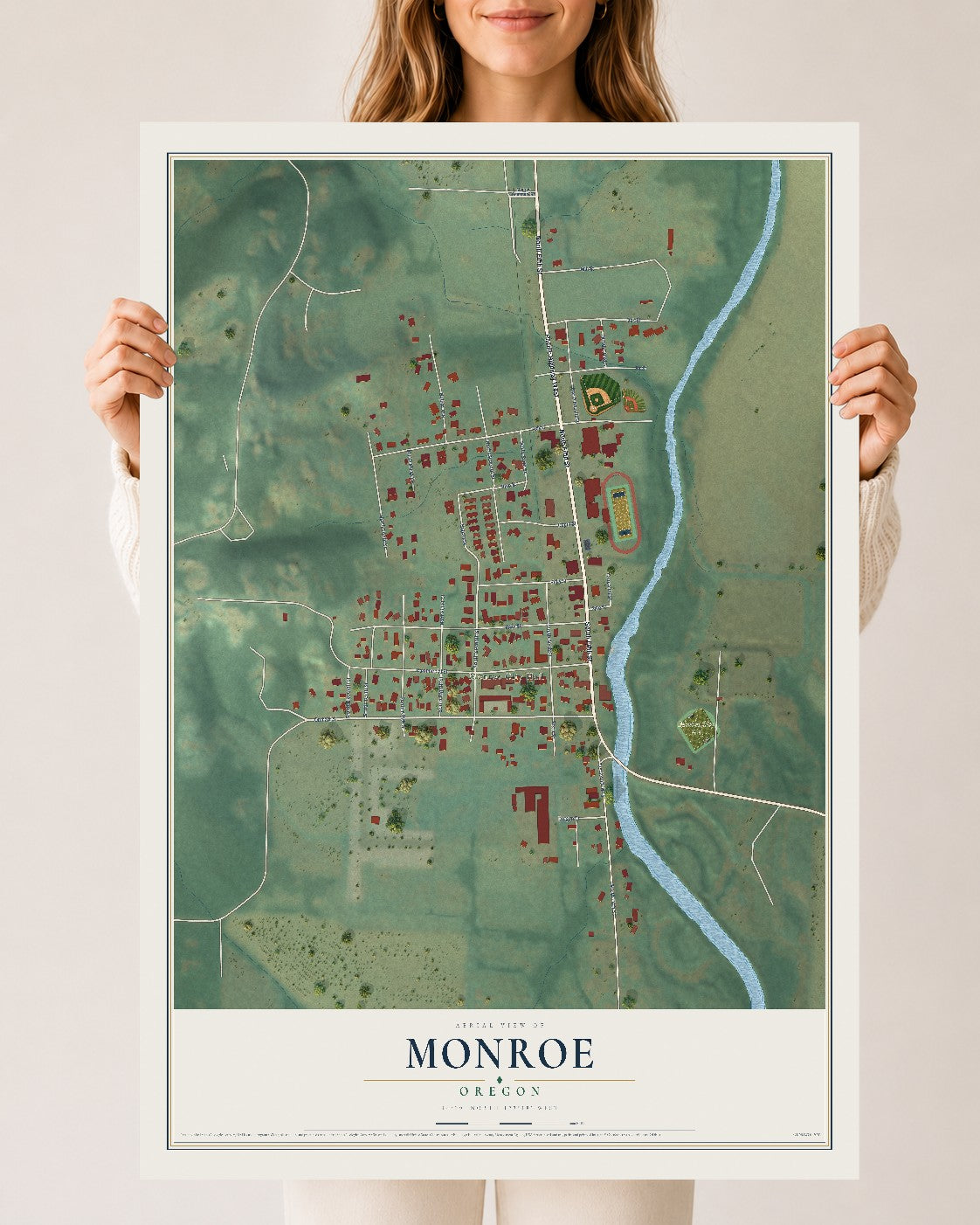 Map of Monroe, Oregon, 24 x 36 inch unframed archival matte print