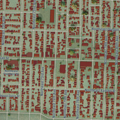 Close-up of the map of Montavilla, Oregon print showing street and building detail