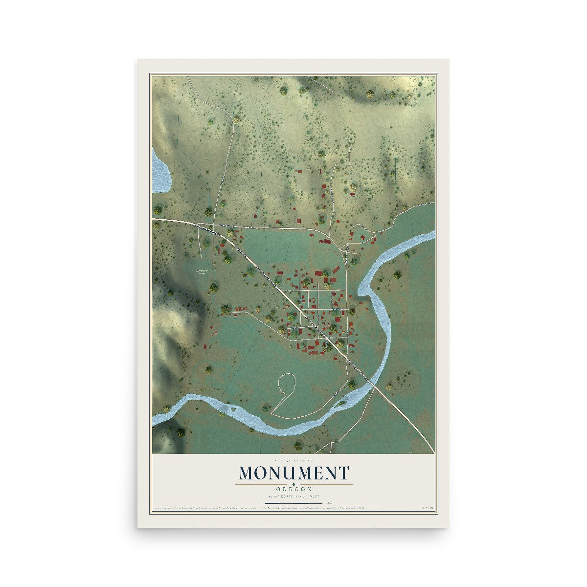Map of Monument, Oregon, 12 x 18 inch unframed archival matte print