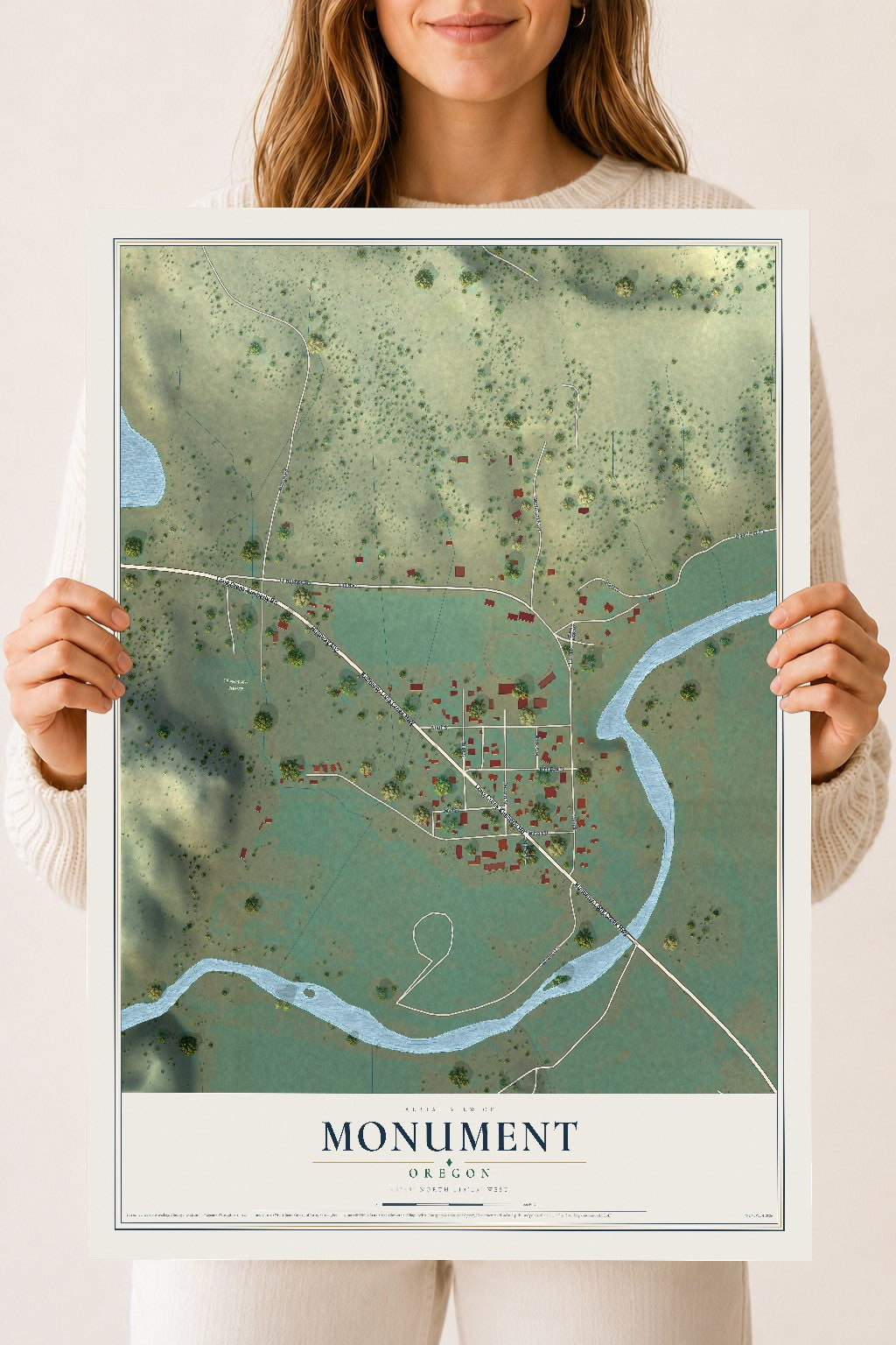 Map of Monument, Oregon, 18 x 24 inch unframed archival matte print